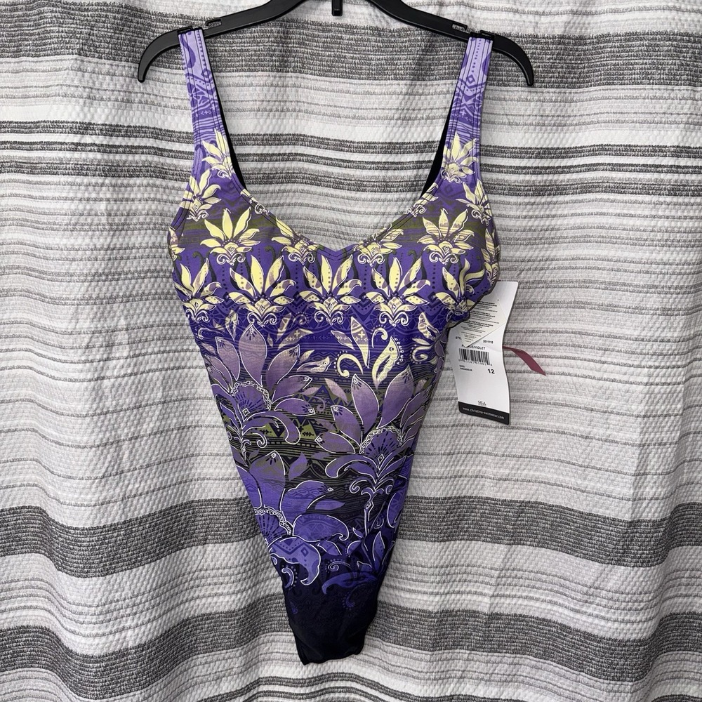 Vintage Christina 12 Swimsuit One Piece Purple/ Black Beach Vacation Resort 90s